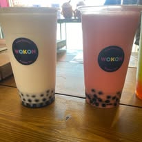 Two Wokon bubble teas with tapioca pearls